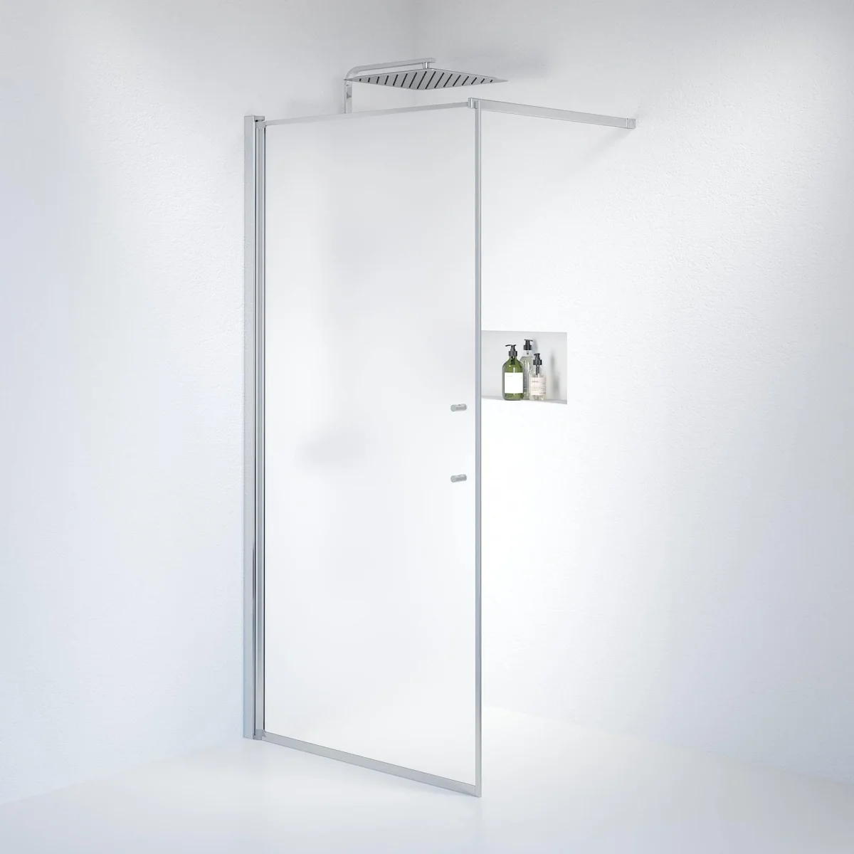 Fast duschvägg med stabiliseringsstag 70x198 cm - 6 mm frostat nanoglas - kromprofil - Vänern - Bild 3